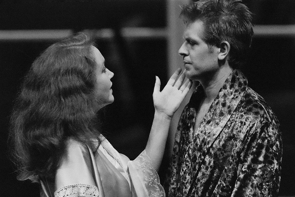 Production still for "Big Toys". L-R: Julie Nihill as Mag Bosanquet, Geoff Paine as Terry Legge. Photographer: Jeff Busby