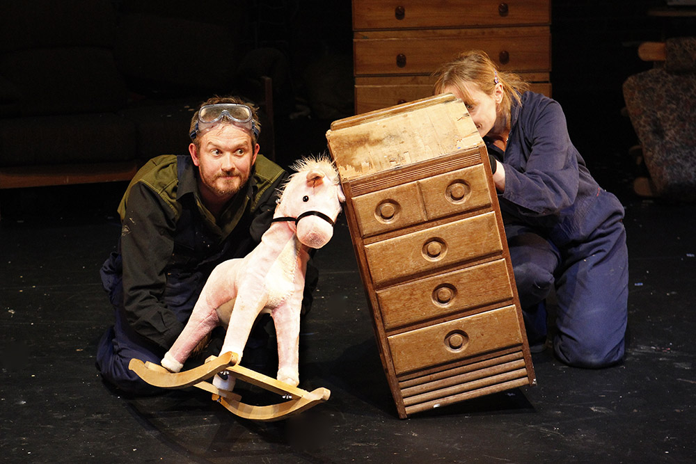 Production still for "Hard Rubbish". L-R: Hamish Fletcher, Malia Walsh. Photographer: Jeff Busby