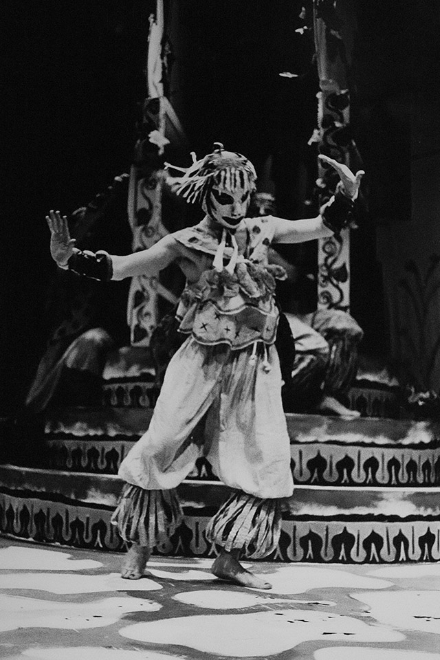 Production still for "The Bacchae". Ross Barnett as Chorus Lady. Photographer: Jeff Busby