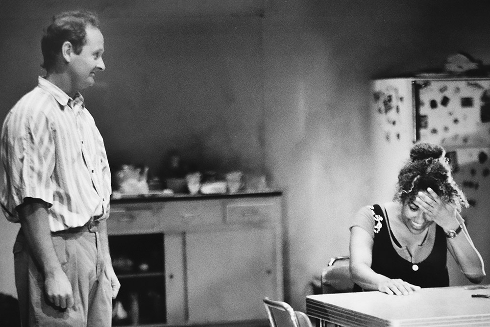Production still for "Up the Road". L-R: Paul Blackwell as Greg Hidcombe, Margaret Harvey as Susan Lockerbee. Photographer: Jeff Busby