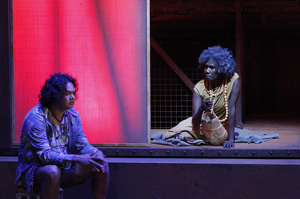 Production still for "The Shadow King". L-R: Kamahi Djordon King, Frances Djulibing. Photographer: Jeff Busby