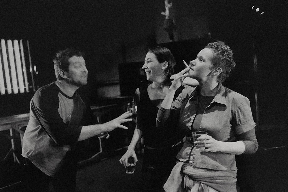 Production still for "St Kilda Tales". L-R: Paul Lum as Tasso, Kelly Tracey as Lucy, Genevieve Morris as Fleur. Photographer: Jeff Busby