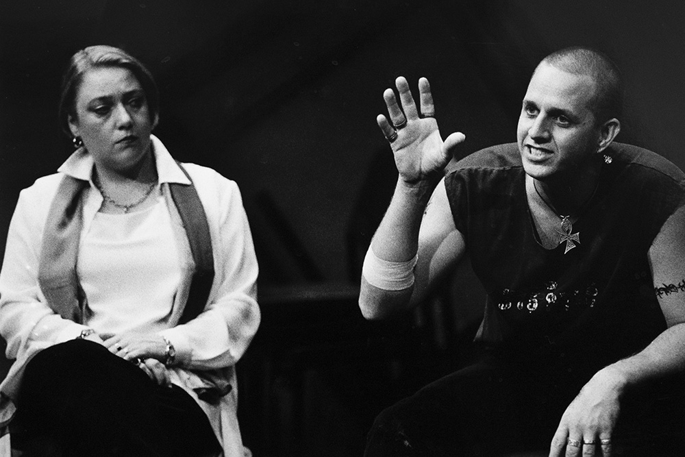 Production still for "Face to Face". L-R: Andrea Swifte as Claire, Scott Gooding as Barry. Photographer: Jeff Busby