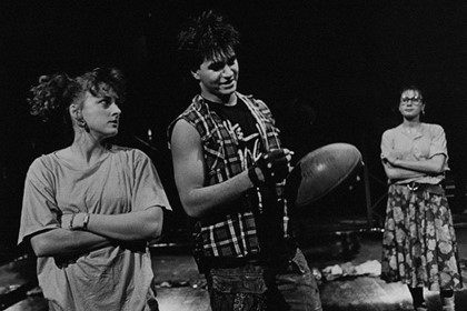Production still for "Riff Raff: the Re-mix". L-R: Tania Klerfon as Razie, Anthony de Fazio as Doogs, Lisa Worley as Julie. Photographer: Jeff Busby