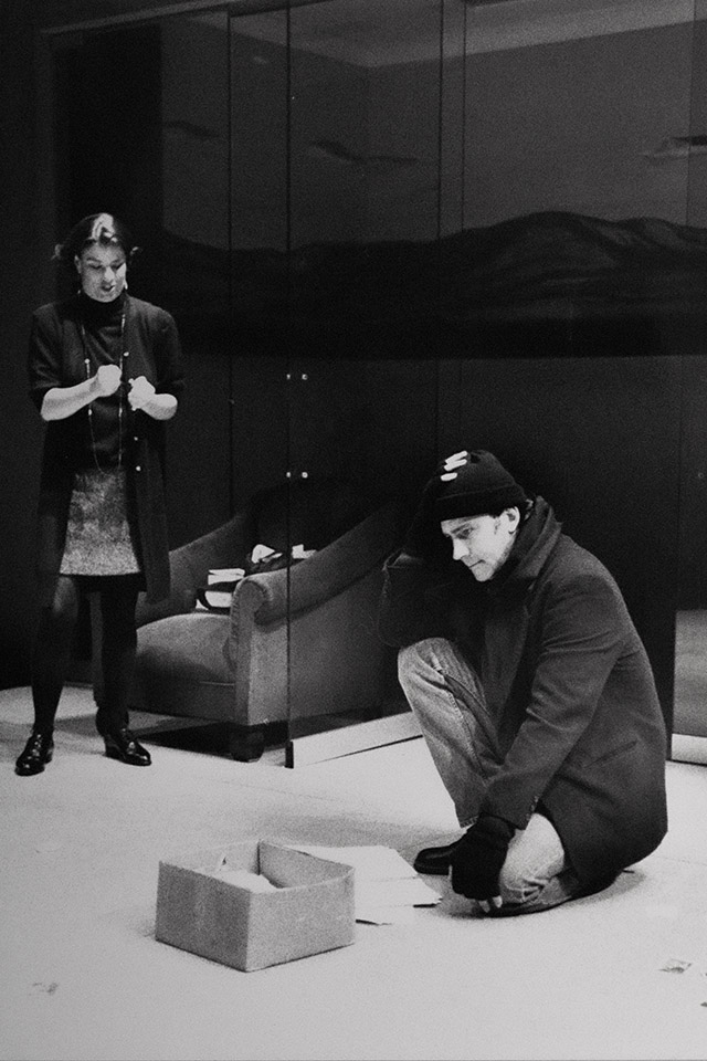 Production still for "Furious". L-R: Andrea Moor as Louise, Nicholas Eadie as Roland. Photographer: David Wilson