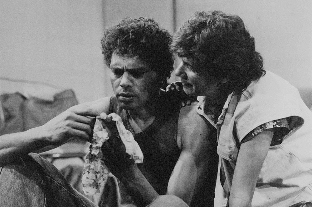 Production still for "State of Shock". Ernie Dingo, Lynette Narkle. Photographer: Unknown