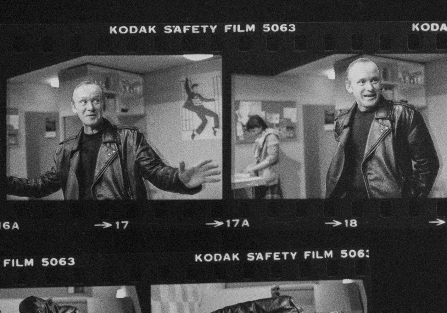 Part of contact sheet for "A Night in the Arms of Raeleen". Ron Challinor as Rat. Photographer: Jeff Busby