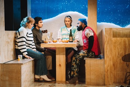 Production still for the 2022 Season of 'Stay Woke'. L-R: Rose Adams, Kaivu Suvarna, Brooke Lee, Dushan Philips. Photographer: Phoebe Powell