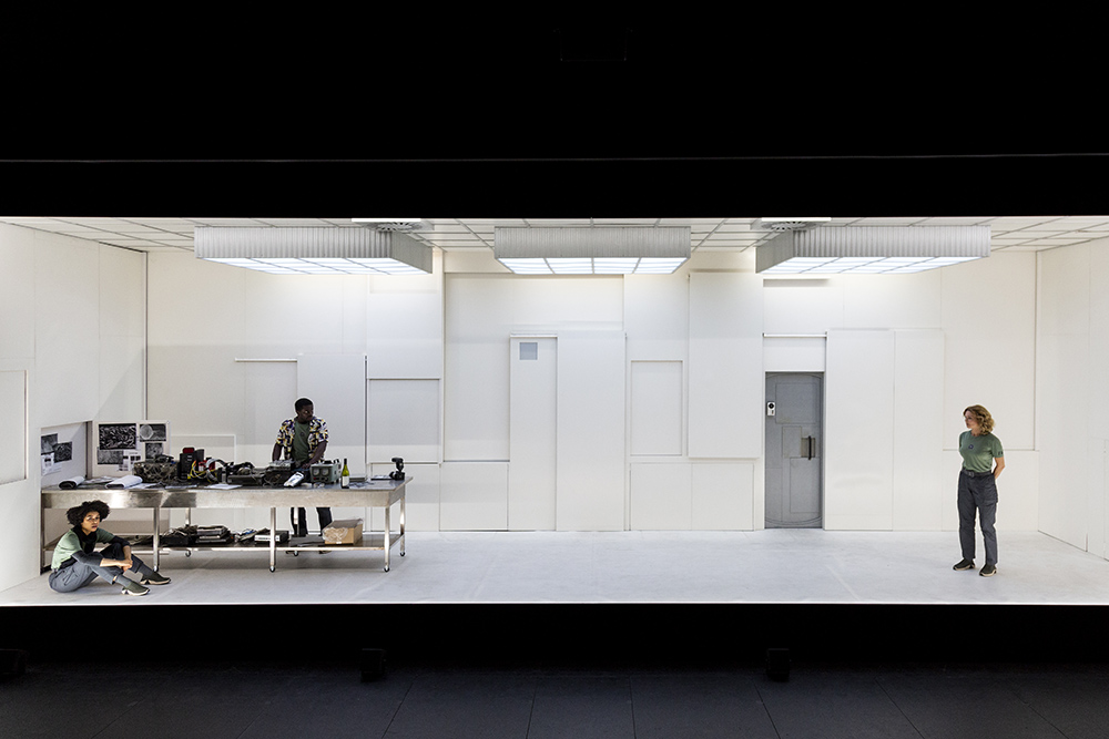 Production still for "Solaris". L-R: Jade Ogugua, Fode Simbo, Leanna Walsman. Photographer: Pia Johnso