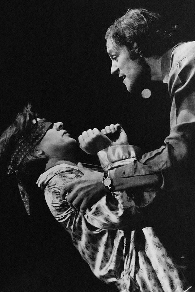 Production still for "The Glass Mermaid". L-R: Cathy Downes as Sara, Dino Marnika as Janko. Photographer: Jeff Busby