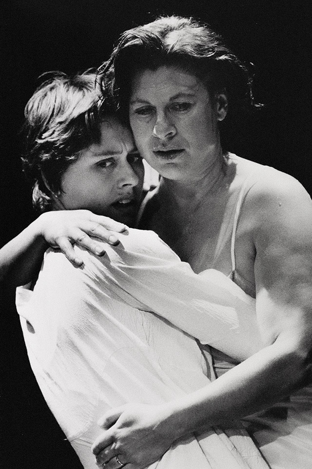 Production still for "The Glass Mermaid". L-R: Alice Garner as Cassandra, Cathy Downes as Sara. Photographer: Jeff Busby