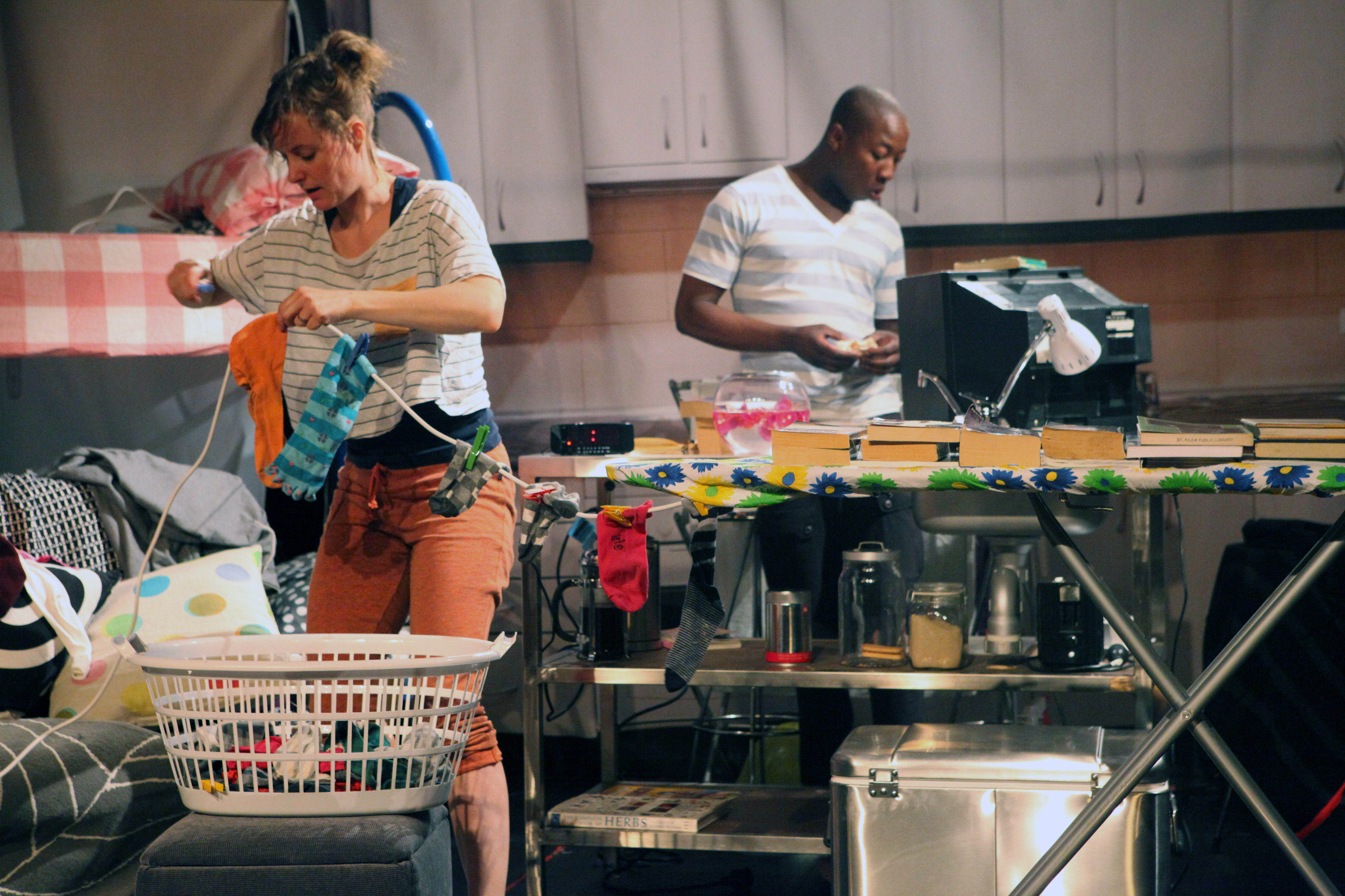 Production still for "Tame". L to R: Karen Sibbing, Terry Yeboah. Photographer: Unknown