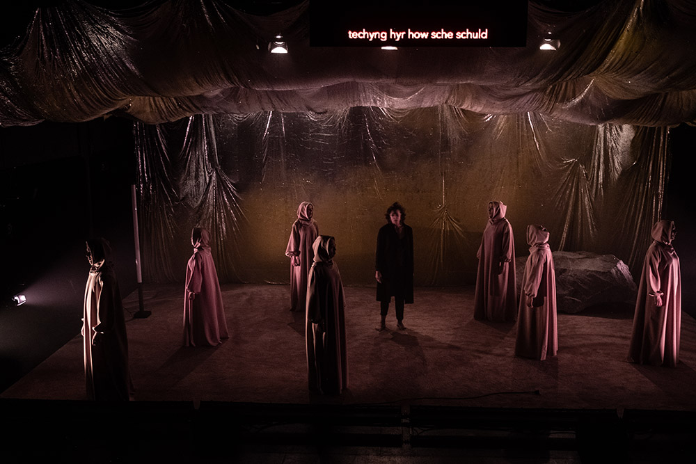 Production still for "My Dearworthy Darling". Jennifer Vuletic (centre). Photographer: David Paterson