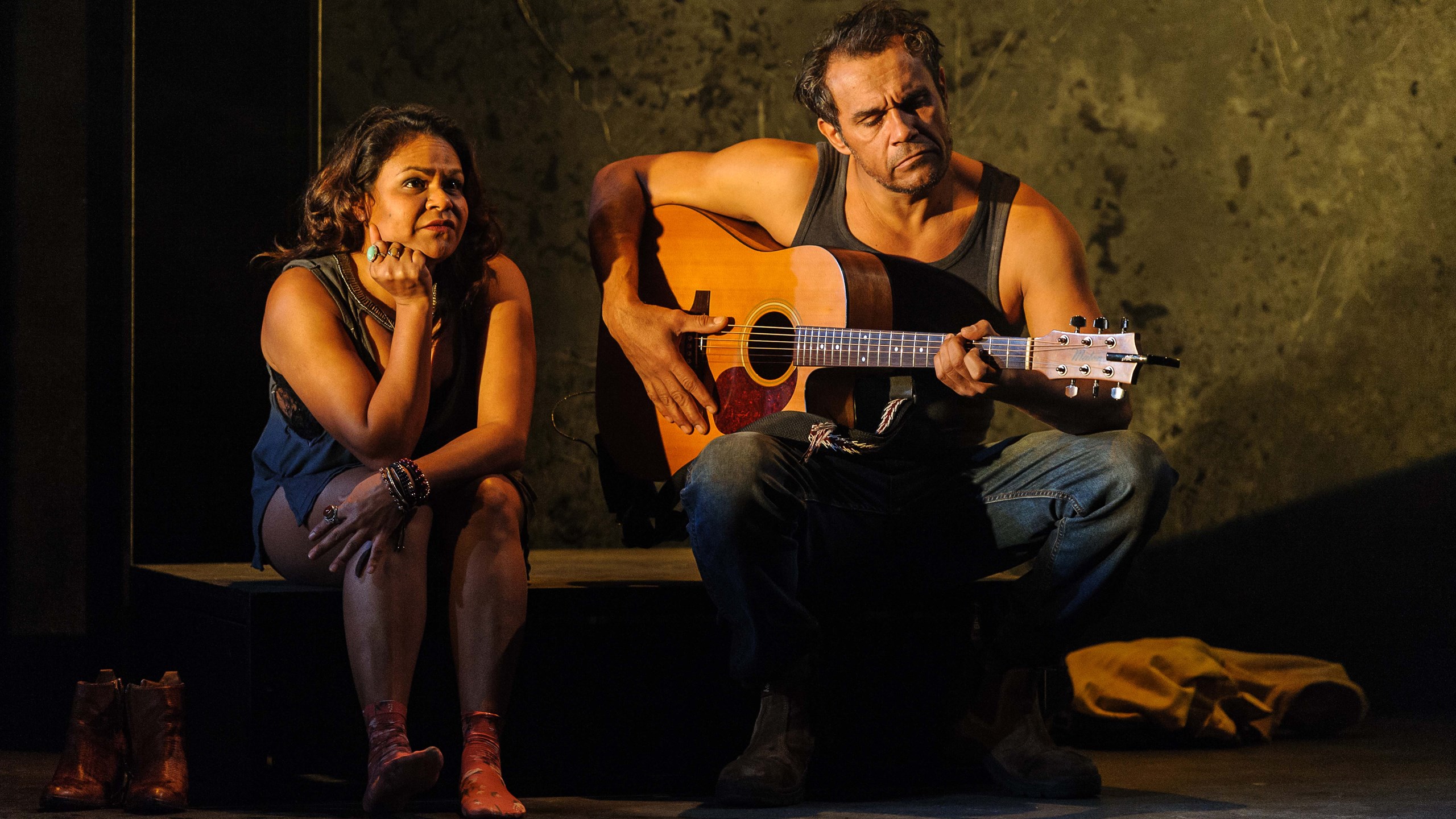 Heart is a Wasteland (2017). L-R: Ursula Yovich as Raye, Aaron Pedersen as Dan. Photographer: Deryk McAlpin