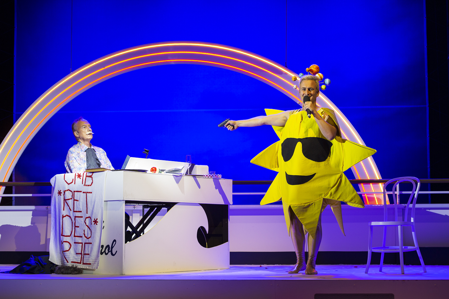 Production still for the 2021 Season of 'S.S. Metaphor'. L-R: Will Conyers, Ash Flanders. Photographer: Pia Johnson