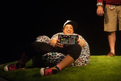 Production still for "normal.suburban.planetary.meltdown". L to R: Naomi Rukavina. Photographer: Sarah Walker