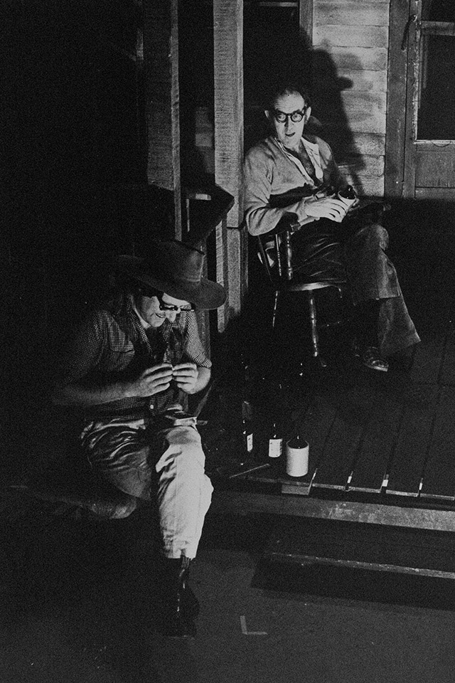 Production still for "More Bullsh". L-R: John Wood as Sandy Doyle, Cliff Ellen as Pop Lloyd. Photographer: Jeff Busby