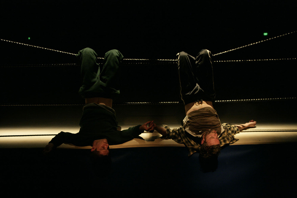 Production still for "Headlock". L-R: Byron Perry, Gerard van Dyck. Photographer: Jeff Busby