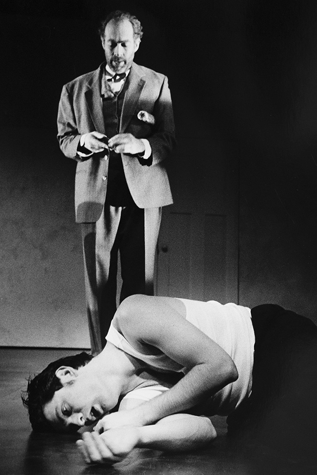 Production still for "Seven Days of Silence". L-R: Brian Lipson as Foster, James Saunders as Evan. Photographer: Rachelle Roberts