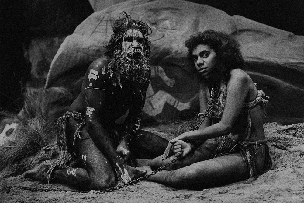 Production still for "Black Rabbit". Gnarnayarrahe Waitairie as Jala Jala, Kylie Belling as Djala. Photographer: Jeff Busby