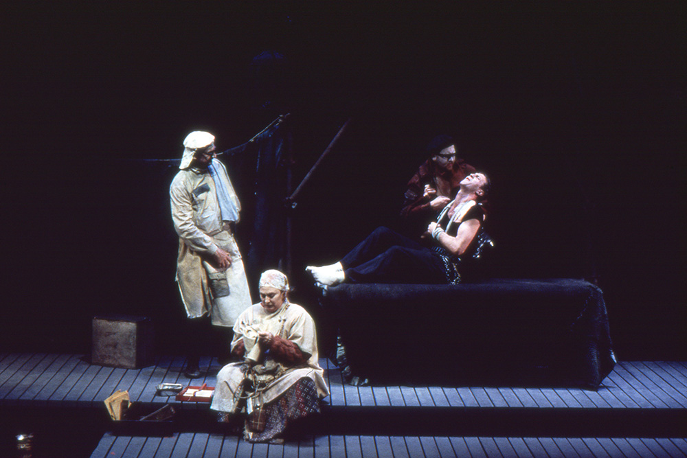 Production still for "The Head of Mary". L-R: Robin Ramsay, Deidre Rubenstein, Alex Menglet, David Roberts . Photographer: Jeff Busby