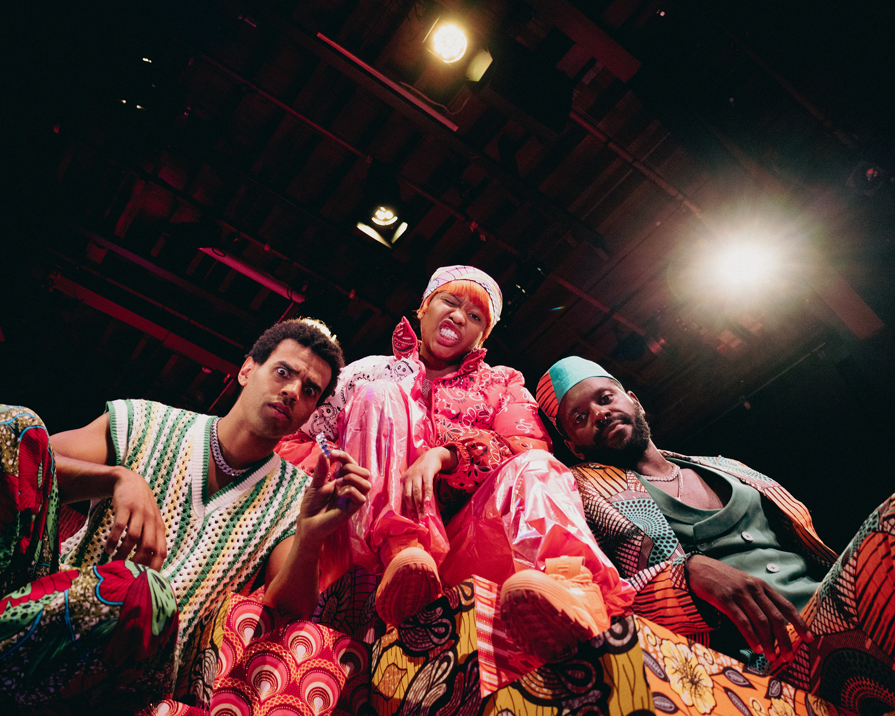 Photography for WHO NO KNO GO KNO (2024). Photographer: Wani Toaishara. In photograph: Tane Williams Accra, Masego Pitso & Alpha Kargbo