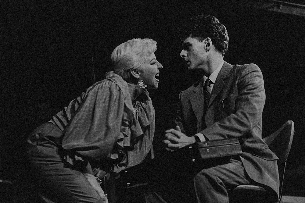 Production still for "Spook House". Myra de Groot as Connie, Paul English as Sam. Photographer: Jeff Busby