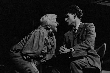 Production still for "Spook House". Myra de Groot as Connie, Paul English as Sam. Photographer: Jeff Busby