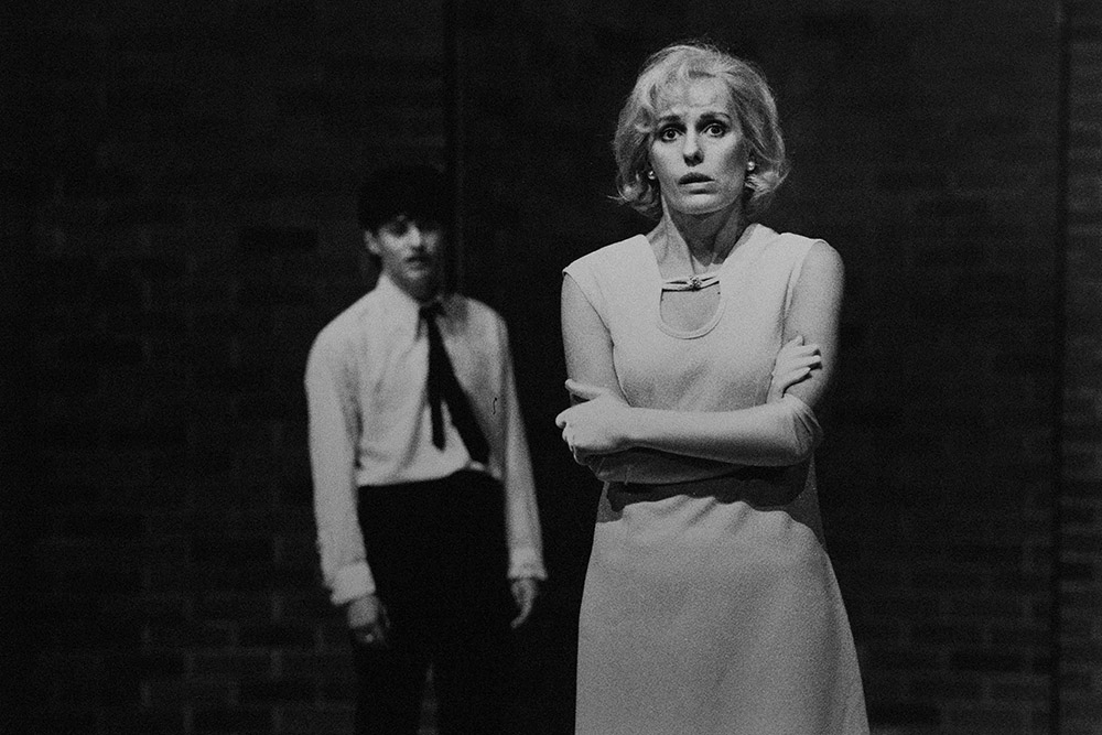 Production still for "Away". L-R: Michael Allen, Helen Morse. Photographer: Jeff Busby