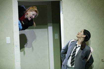 Production still for "The Metamorphosis". L-R: Julie Forsyth, Ming-Zhu Hii. Photographer: Jeff Busby