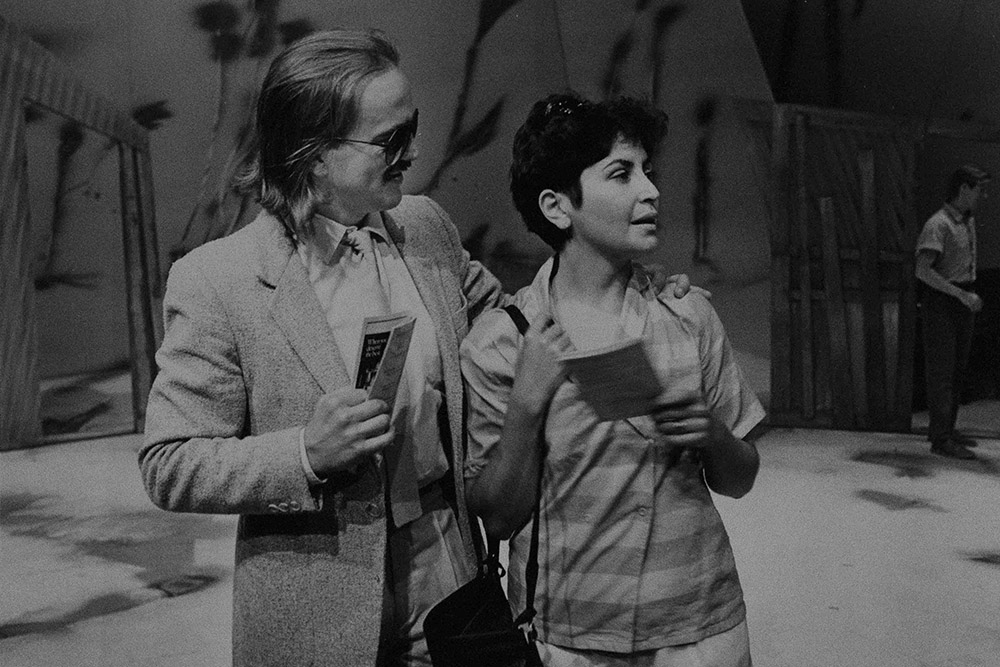 Production still for "The Hope". L-R: Jacek Koman as Boss, Helen Trenos as Bet. Photographer: Jeff Busby