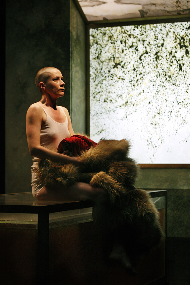 Production still for Sappho...In Nine Fragments. Jane Montgomery Griffiths as Sappho. Photographer: Jeff Busby