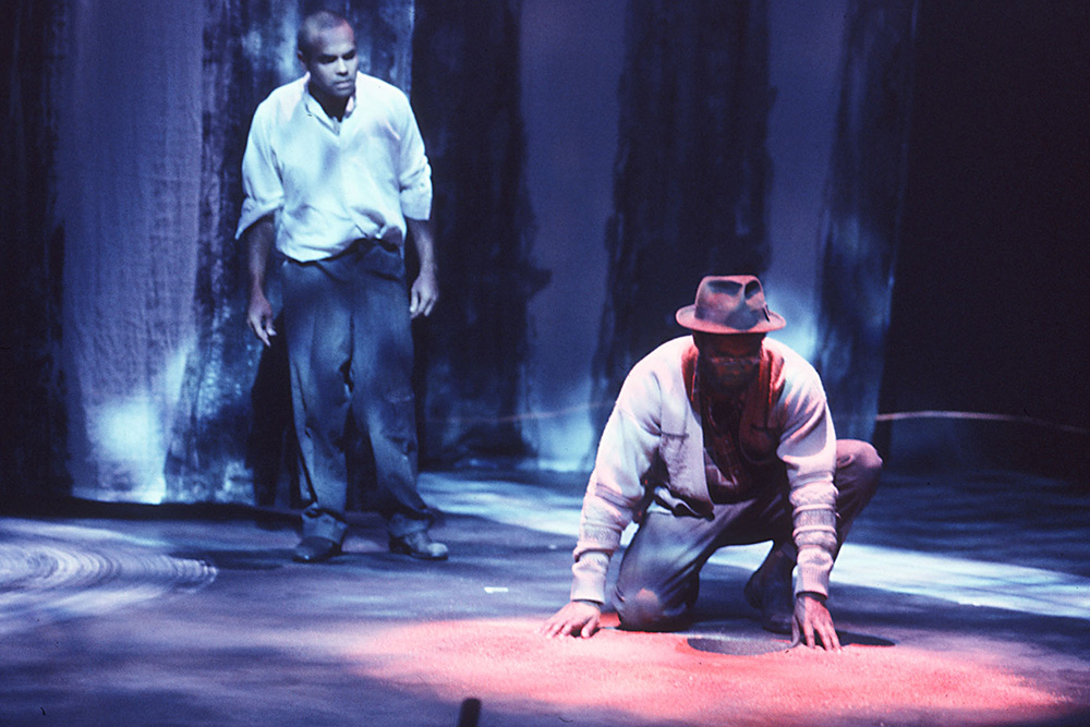 Production still for "Yanagai! Yanagai!". L-R: Bryan Andy, Tony Briggs. Photographer: Ponch Hawkes