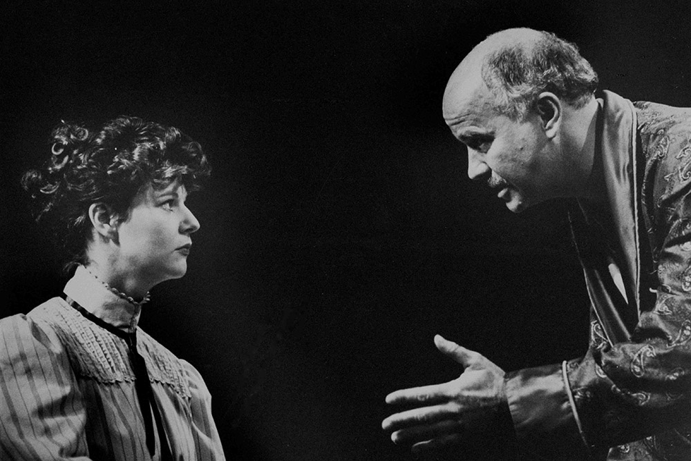 Production still for "The World is Made of Glass". Jillian Murray as Toni Wolff, Tim Robertson as Carl Jung. Photographer: Chooi Tan