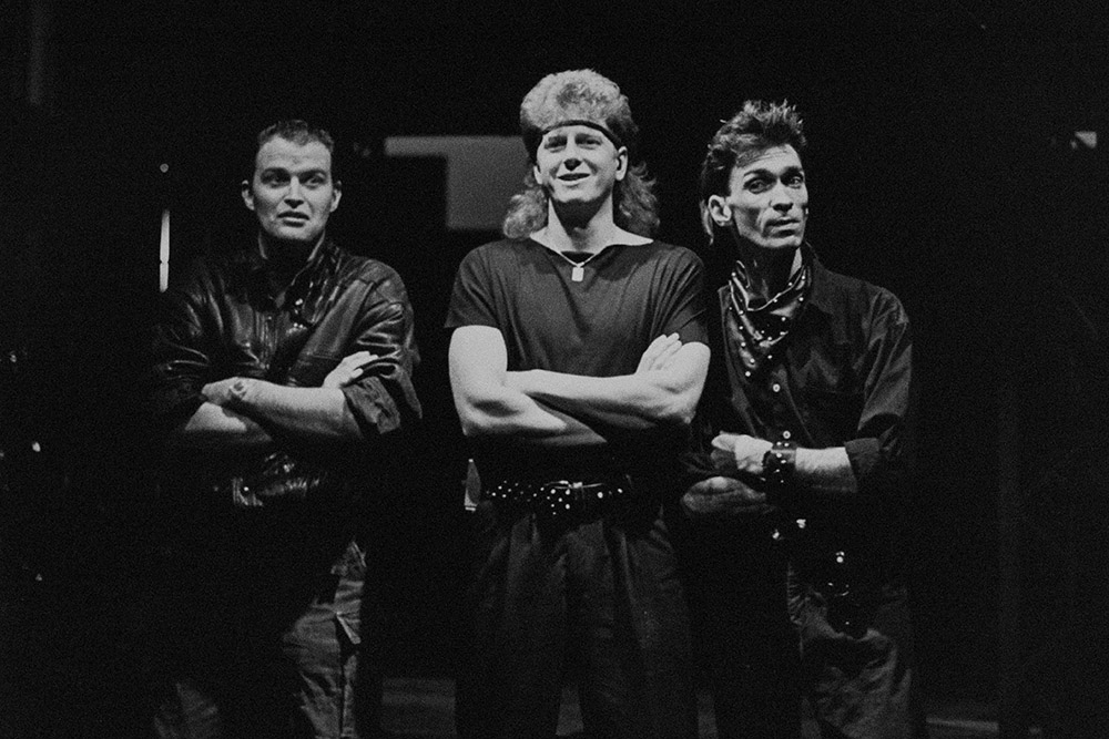 Production still for "Riff Raff: the Re-mix". Musicians Michael Wilson, Nigel Davis and Chris Jones. Photographer: Jeff Busby