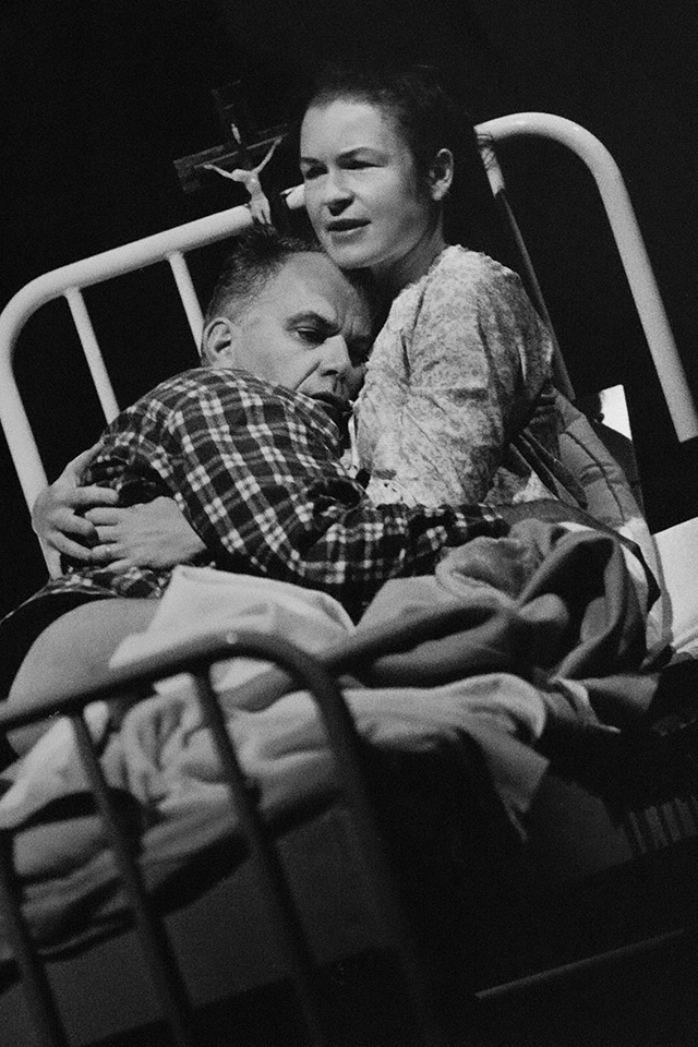 Production still for "All Souls". L-R: Peter Hosking as Joe, Margaret Mills as Angela. Photographer: Jeff Busby