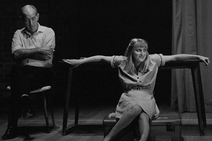 Production still for "Away". L-R: Cliff Ellen as Jim, Sally Cooper as Meg. Photographer: Jeff Busby