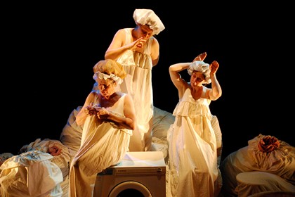 Production still for "Care Instructions". L-R: Liz Jones, Jane Bayly, Caroline Lee. Photographer: David Young