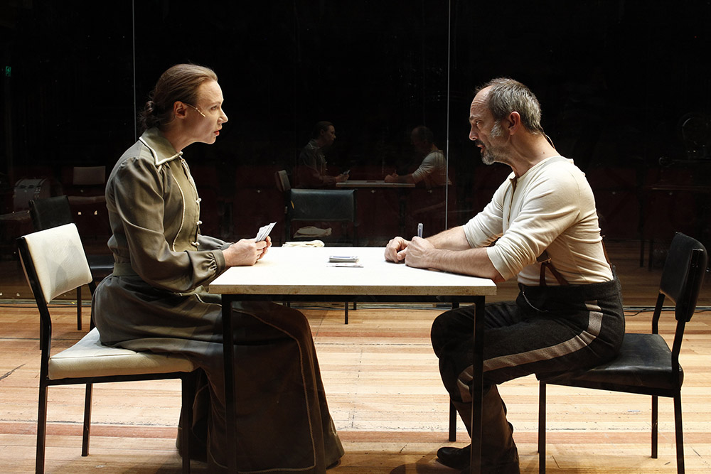 Production still for "Dance of Death". L-R: Belinda McClory as Alice, Jacek Koman as Edgar. Photographer: Jeff Busby
