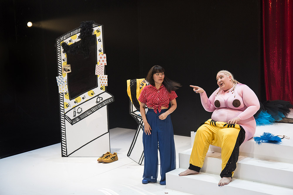 Production still for "Blaque Showgirls". L-R: Emi Canavan as Molly, Bessie Holland as Ginny Jones. Photographer: Pia Johnson 