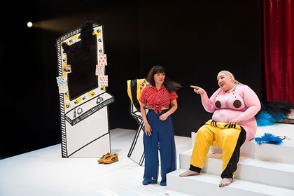 Production still for "Blaque Showgirls". L-R: Emi Canavan as Molly, Bessie Holland as Ginny Jones. Photographer: Pia Johnson 