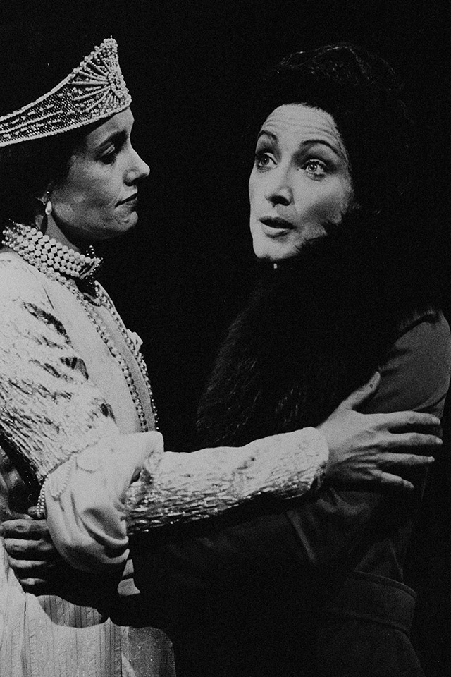 Production still for "Peach Melba". L-R: Robynne Bourne as Melba Two, Helen Noonan as Melba. Photographer: Jeff Busby