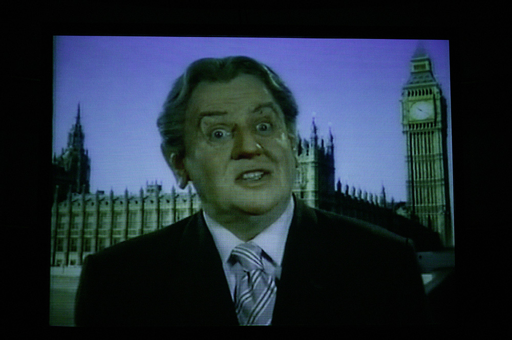 Production still for "The Big Con". Max Gillies as Tony Blair. Photographer: Lisa Tomasetti