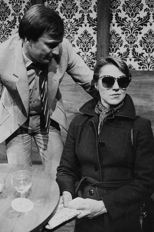 Production still for "Woodworm". L-R: Stephen Cummins, Kirsty Child. Photographer: Brendan Hennessy