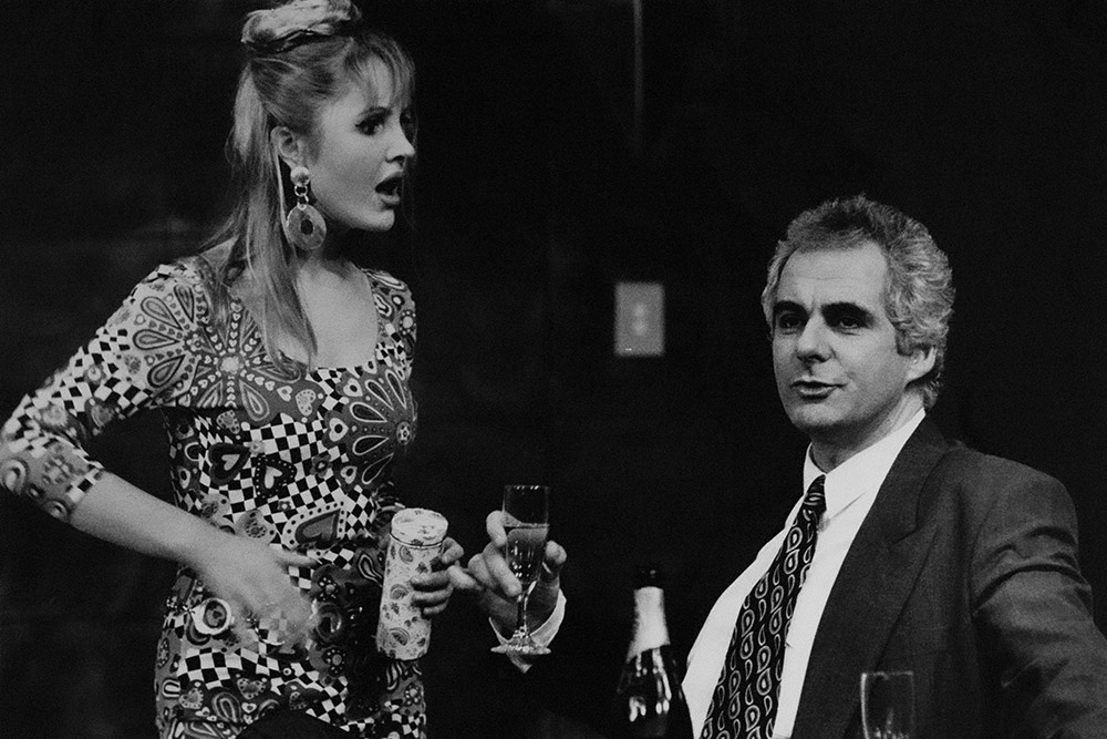 Production still for "The Adman". L-R: Kate Whitbread as Christobelle Adams, Shane Bourne as Col Anderson. Photographer: Jeff Busby