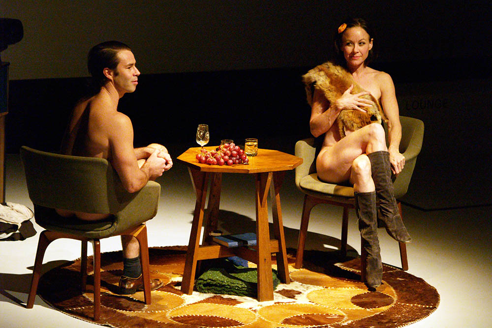 Production still for previous production of "Blue Love". L-R: Shaun Parker, Veronica Neave. Photo credit: The Esplanade Co. Ltd